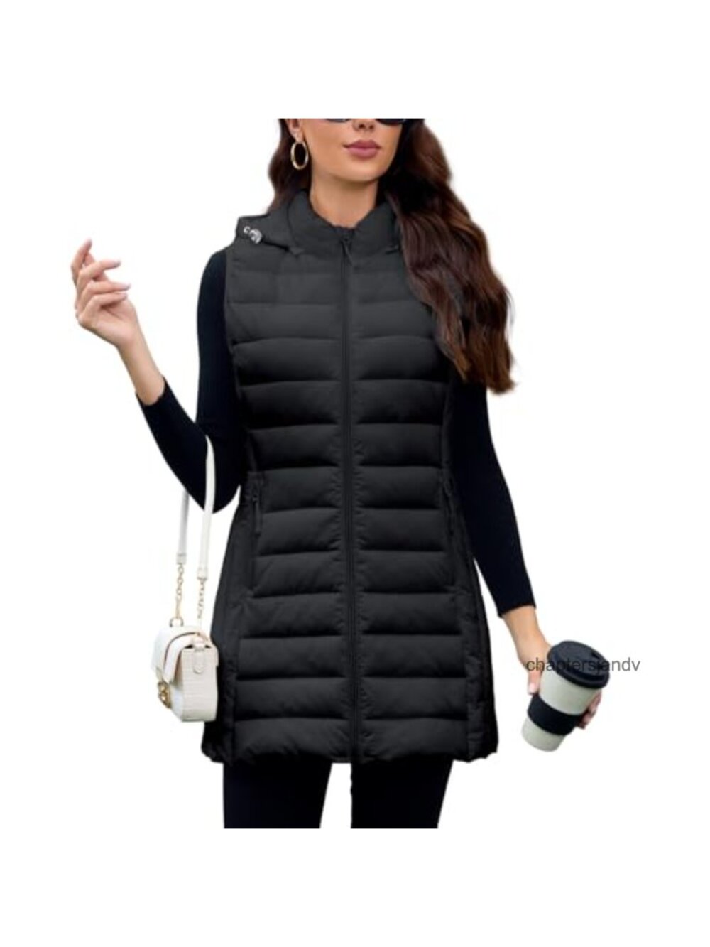 Lightweight Packable Long Puffer Vest with Hood Sleeveless Quilted